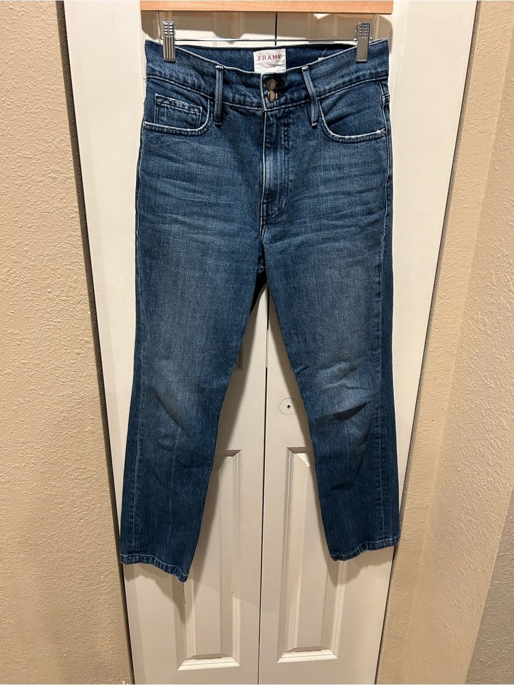 FRAME Le Sylvie Slender Straight Jeans Heritage Distressed Hem , size 27